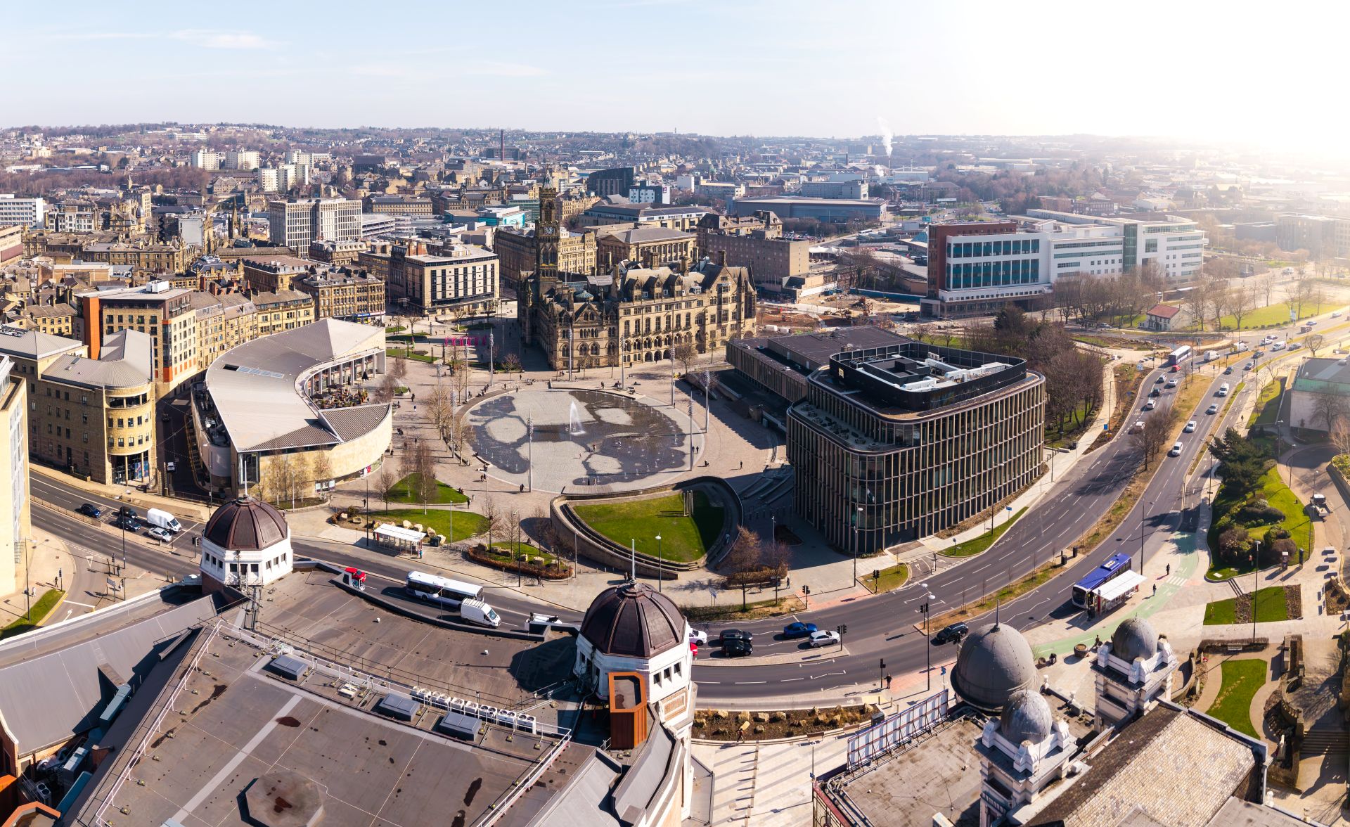 aerial view of Centenary Square in Bradford city centre