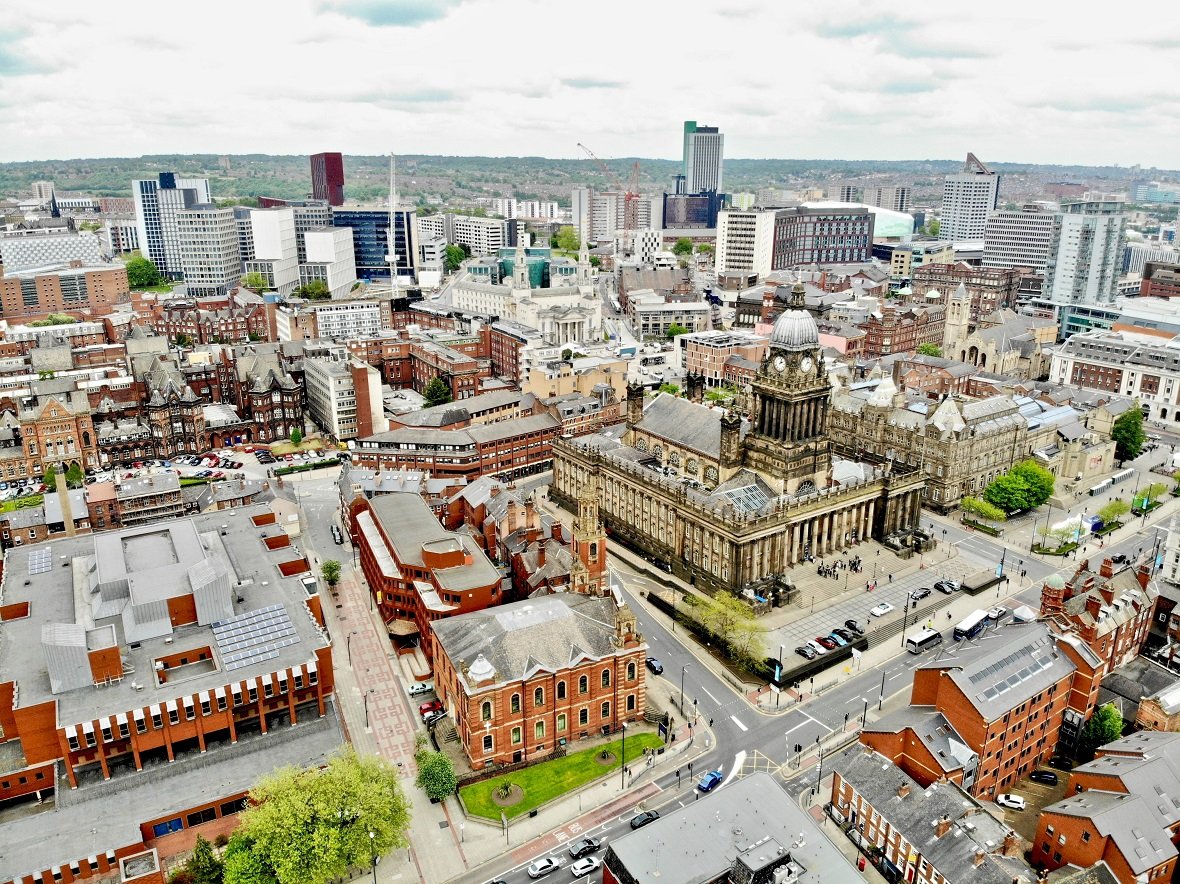 A birds eye view over Leeds city centre
