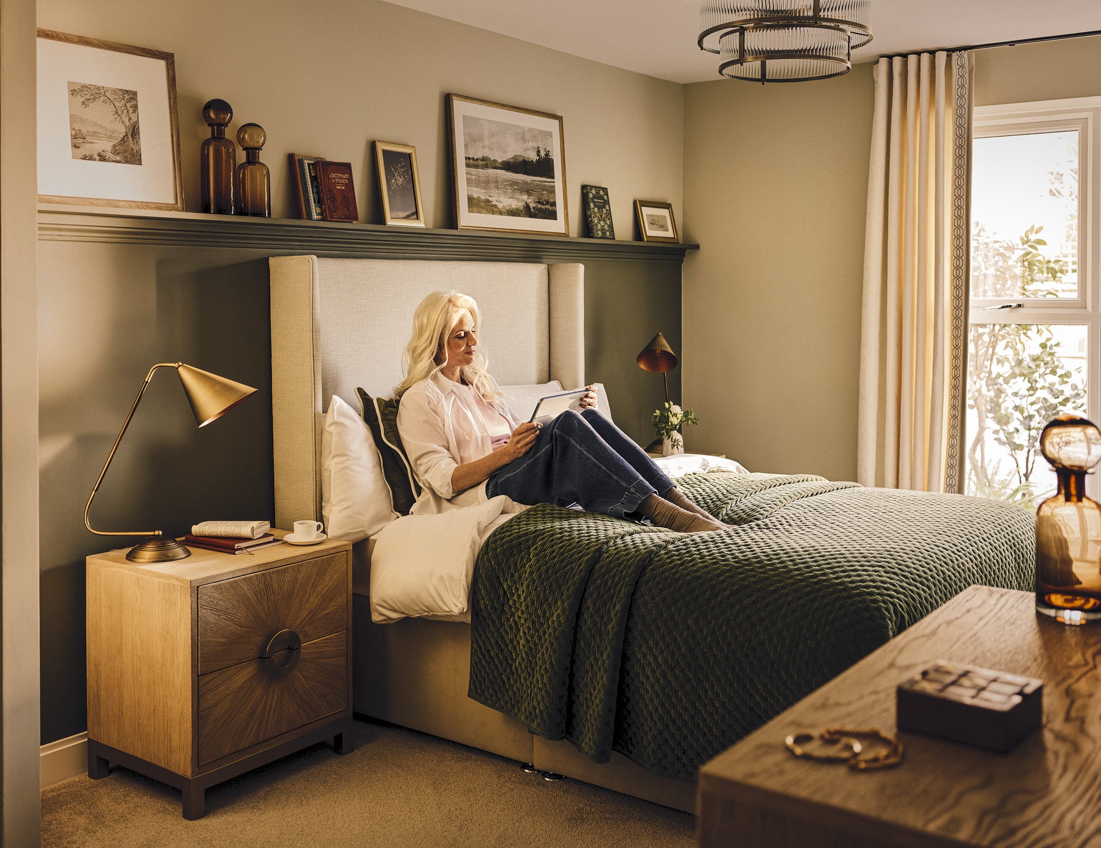 a person sitting on a bed