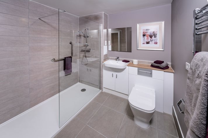 a bathroom with a glass shower