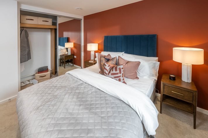a hotel room with two beds