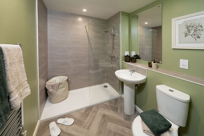 a bathroom with a glass shower