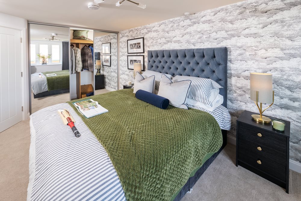 a bed with lamps on each side