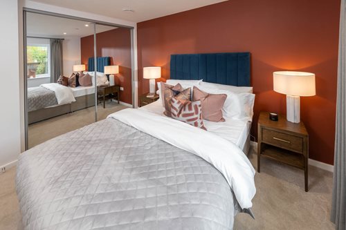 a hotel room with two beds