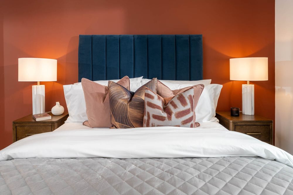 a bed with pillows