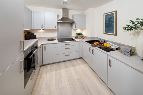 kitchen with white cabinets