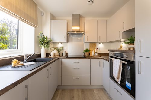 kitchen with white cabinets