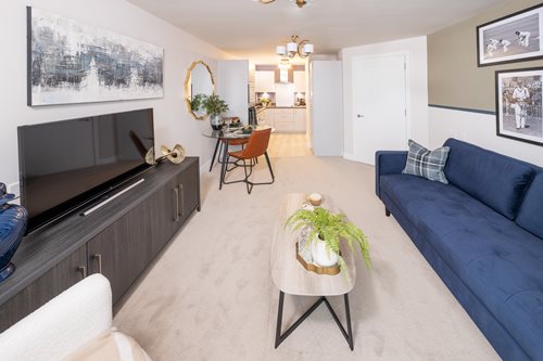a living room with couch and tv