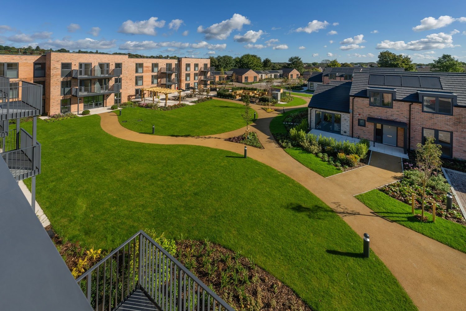 A McCarthy Stone retirement village, featuring retirement housing with vast green space and accessible footpaths