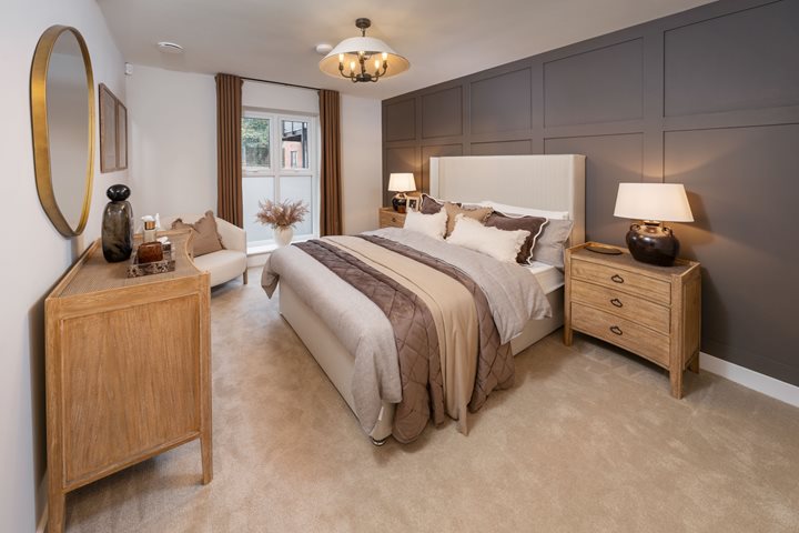 a bedroom with a large bed